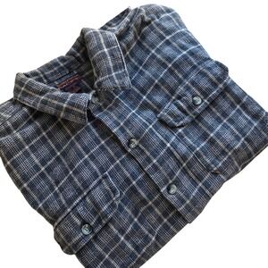 Sierra Pacific Men's Plaid Flannel M Long Sleeve Shirt Blue Tan Casual Button Up